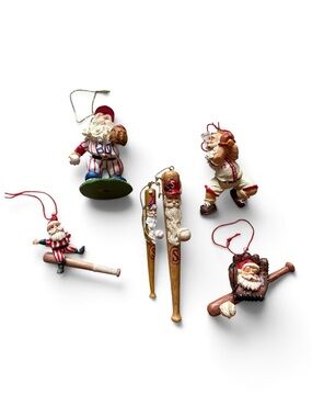 Holiday Santa Baseball Ornament Set Bundle Christmas Vintage